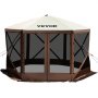 VEVOR Camping Gazebo Tent, 10'x10', 6 Sided Pop-up Canopy Screen Tent for 8 Person Camping, Waterproof Screen Shelter w/Portable Storage Bag, Ground Stakes, Mesh Windows, Brown & Beige