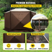 VEVOR Camping Gazebo Tent, 10'x10', 6 Sided Pop-up Canopy Screen Tent for 8 Person Camping, Waterproof Screen Shelter w/Portable Storage Bag, Ground Stakes, Mesh Windows, Brown & Beige