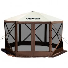 VEVOR Camping Gazebo Tent, 10'x10', 6 Sided Pop-up Canopy Screen Tent for 8 Person Camping, Waterproof Screen Shelter w/Portable Storage Bag, Ground Stakes, Mesh Windows, Brown & Beige