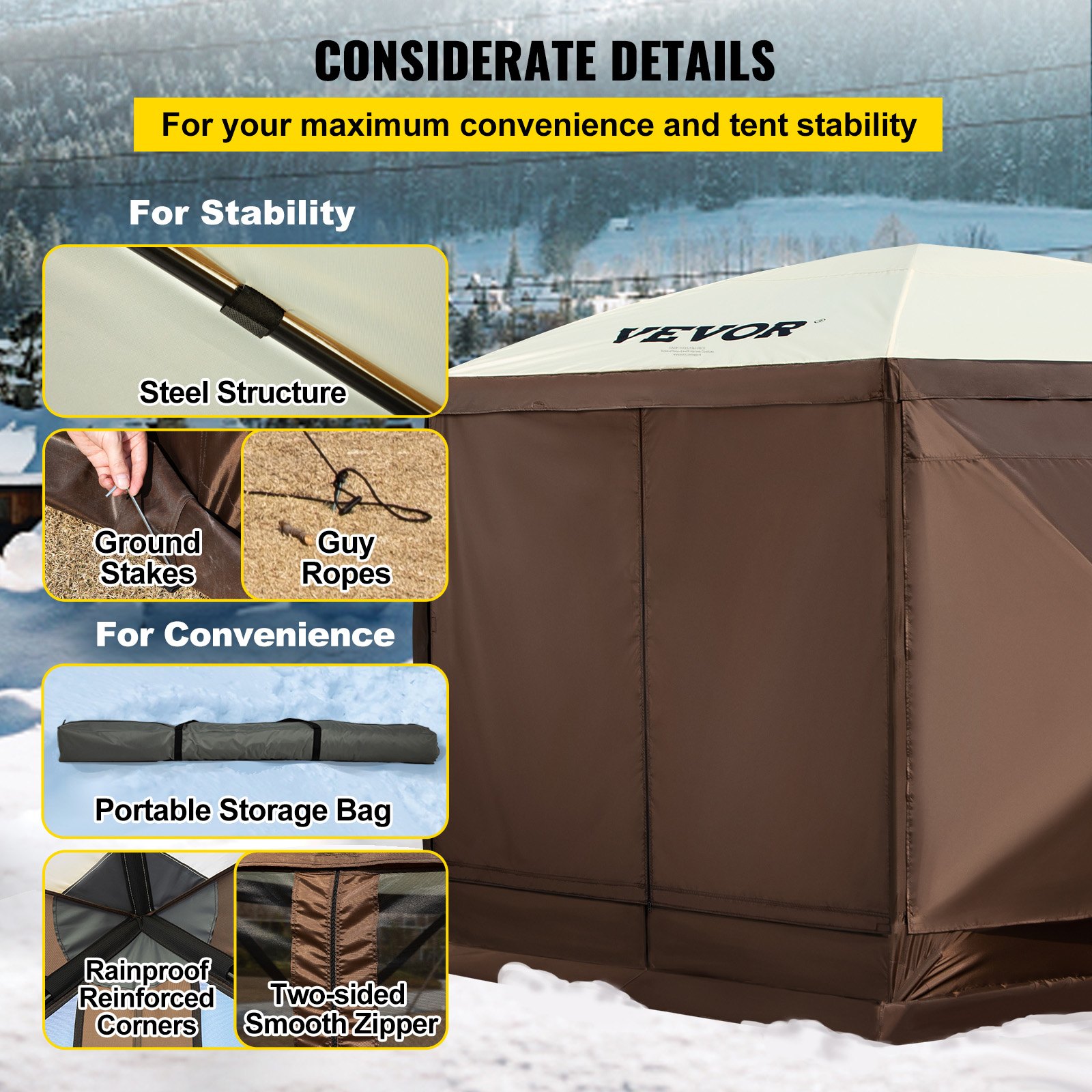 VEVOR Gazebo Screen Tent, 10 x 10 ft, 6 Sided Pop-up Camping Canopy Shelter Tent with Mesh Windows, Portable Carry Bag, Ground Stakes, Large Shade Tents for Outdoor Camping, Lawn and Backyard