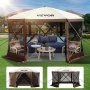 VEVOR Tente de camping tonnelle, 30,5 x 30,5 cm, auvent pop-up à 6 côtés pour camping 8 personnes, abri étanche avec sac de rangement portable, piquets de sol, fenêtres en maille, marron et beige