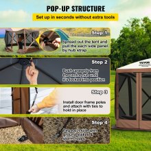 VEVOR Camping Gazebo Tent, 12'x12', 6 Sided Pop-up Canopy Screen Tent for 8 Person Camping, IPX3 Waterproof Screen Shelter w/Portable Storage Bag, Ground Stakes, Mesh Windows, Brown & Beige