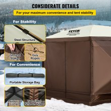 VEVOR Camping Gazebo Tent, 12'x12', 6 Sided Pop-up Canopy Screen Tent for 8 Person Camping, IPX3 Waterproof Screen Shelter w/Portable Storage Bag, Ground Stakes, Mesh Windows, Brown & Beige