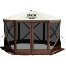 VEVOR Camping Gazebo Tent, 12'x12', 6 Sided Pop-up Canopy Screen Tent for 8 Person Camping, IPX3 Waterproof Screen Shelter w/Portable Storage Bag, Ground Stakes, Mesh Windows, Brown & Beige