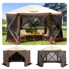 VEVOR Gazebo Screen Tent, 3.66 x 3.66 m, 6 Sided Pop-up Camping Canopy Shelter Tent with Mesh Windows, Portable Carry Bag, Ground Stakes, Large Shade Tents for Outdoor Camping, Lawn and Backyard