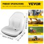 VEVOR Universal Tractor Seat Replacement, Compact High Back Mower Seat, Grey Vinyl Forklift Seat, Central Drain Hole Skid Steer Seat with Mounting Bolt Patterns of 8" x 11.5" & 11.25" x 11.5"