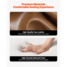 Sillón moderno de mediados de siglo con acento de cuero sintético y estructura de madera maciza.