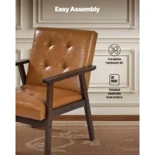 Mid-Century Modern Accent Chair PU Leather Armchair with Solid Wood Frame
