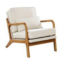 Mid-Century Modern Accent Chair Linen Fabric Armchair with 5.7 in Cushion