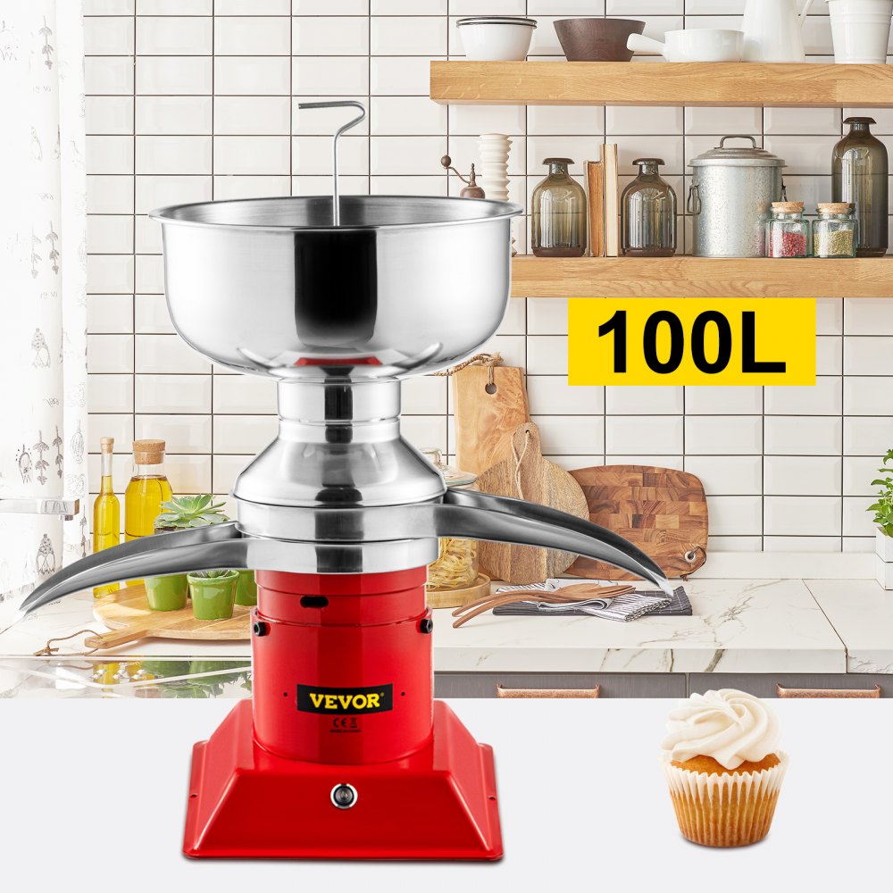 VEVOR Milk Cream Centrifugal Separator, 100L/h Output, 304 Stainless Steel Cream Separator with 5L Milk Bowl Capacity, 10500RPM Rotating Speed, Milk Skimmer for Fresh Milk Goat Milk Cream, Red