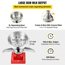 VEVOR tejszínes centrifugális szeparátor, 100 l/h teljesítmény, 304 rozsdamentes acél tejszínleválasztó 5 literes tejes tálka kapacitással, 10500 ford./perc forgási sebesség, tejleválasztó friss tejből készült kecsketejkrémhez, piros