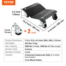 VEVOR Wheel Dolly, 3000 lbs/1360 kg Car Dollies, Wheel Dolly Car Tire Stake Set of 2 Piece, Heavy-duty Car Tire Dolly Moving Cars, Trucks, Trailers, Motorcycles, and Boats