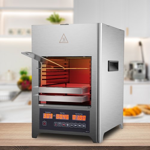 VEVOR 110V Electric Infrared Steak Grill Broiler, 1800W Infrared Steak Broiler Digital Control, 9.4x13.8-Inch Indoor Infrared Broiler, 32-1562? Salamander Broiler with Grill Grates and 2 Trays
