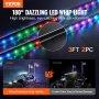VEVOR 2 PCS 3 FT Whip Light, APP & RF Remote Control Led Whip Light, Waterproof RGB Chasing Lighted Whips with 4 Flags, for UTVs, ATVs, Motorcycles, RZR, Can-am, Trucks, Off-road, Go-karts