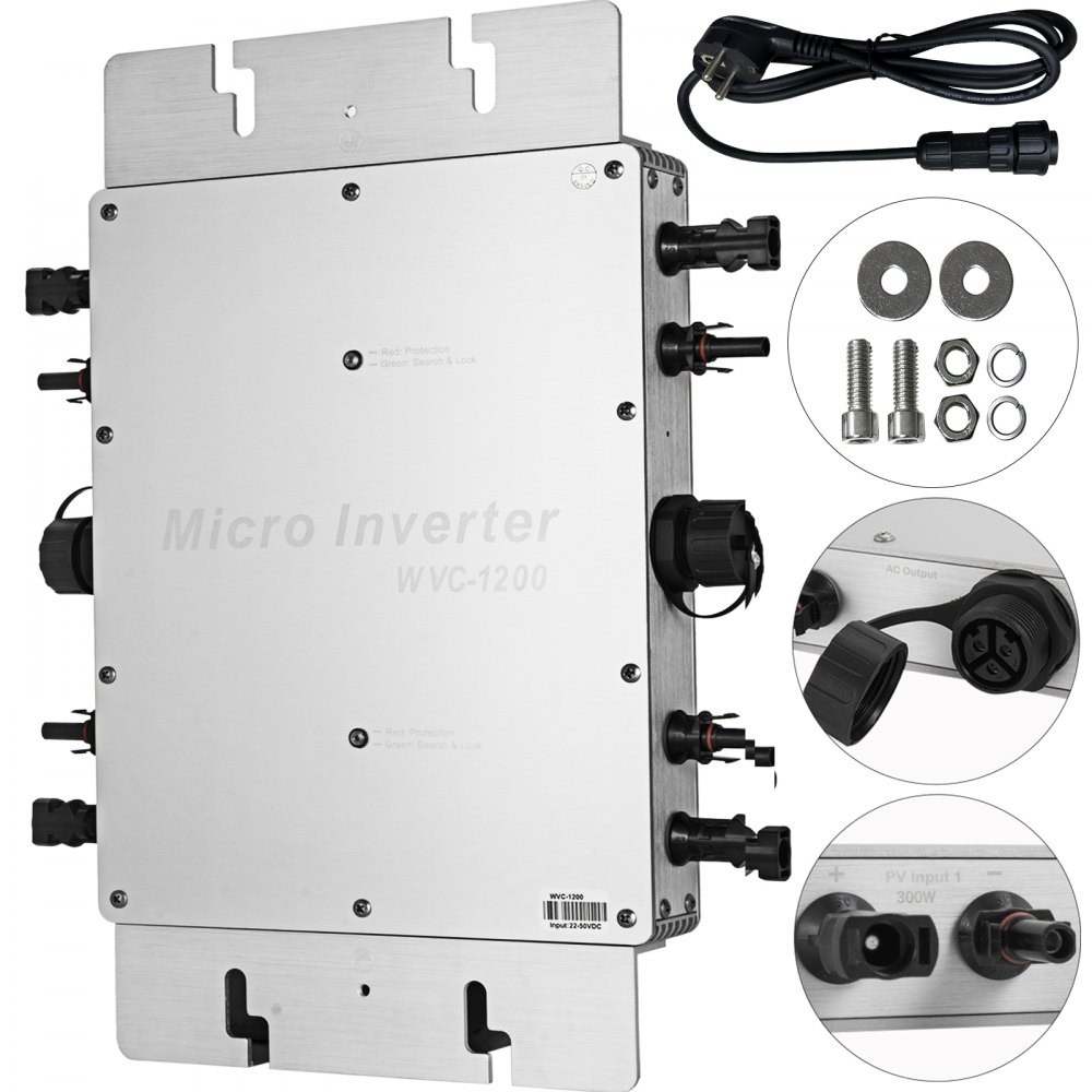 VEVOR 1200W MPPT Inversor de conexión a red solar a prueba de agua CC a CA 220V Micro inversor (1200w 220v)