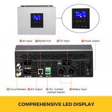 VEVOR 3000VA AC/napelemes töltő 2400W 24V szolár töltő/inverter Átfogó LCD kijelző működési hőmérséklet tartomány:?0-55℃