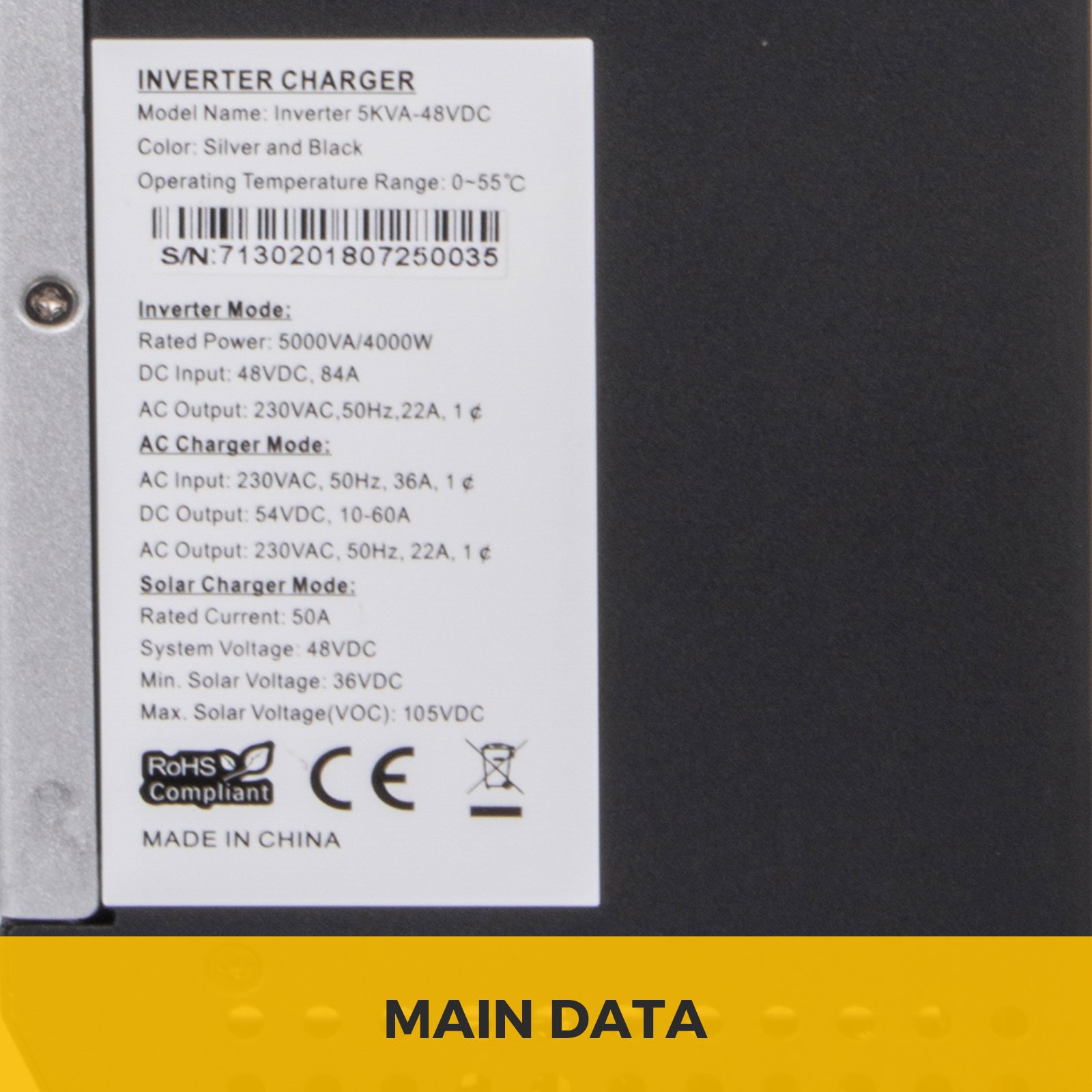 5KVA 48V PWM Hybrid Pure Sine Wave Solar Inverter Silver & Black 4000W