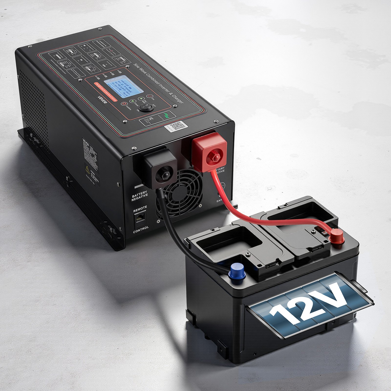VEVOR Pure Sine Wave Inverter Charger, 1200W, DC 12V to AC 120V Power Inverter with LCD Display, Remote Control, Low Frequency, for RV Camper Home, Compatible with 12V LiFePO4 Lithium Batteries
