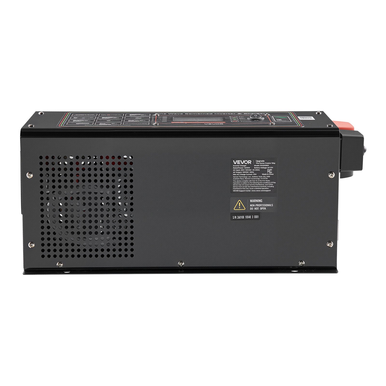 VEVOR Pure Sine Wave Inverter Charger, 1200W, DC 12V to AC 120V Power Inverter with LCD Display, Remote Control, Low Frequency, for RV Camper Home, Compatible with 12V LiFePO4 Lithium Batteries