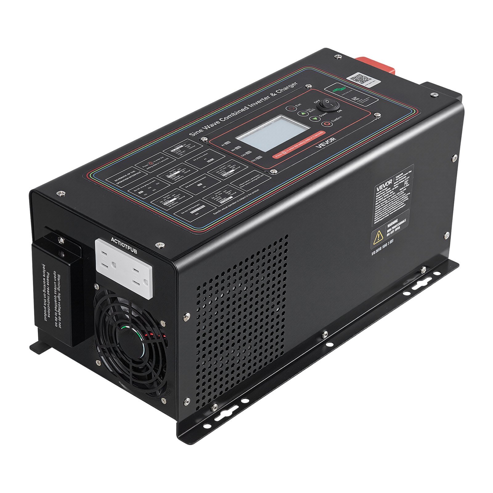 VEVOR Pure Sine Wave Inverter Charger, 1200W, DC 12V to AC 120V Power Inverter with LCD Display, Remote Control, Low Frequency, for RV Camper Home, Compatible with 12V LiFePO4 Lithium Batteries
