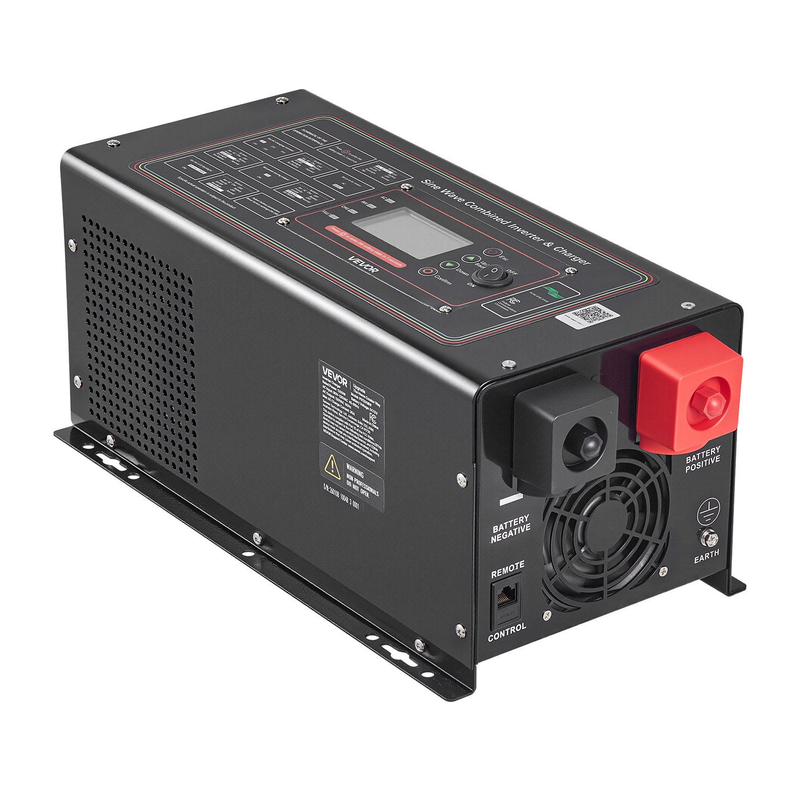 VEVOR Pure Sine Wave Inverter Charger, 1200W, DC 12V to AC 120V Power Inverter with LCD Display, Remote Control, Low Frequency, for RV Camper Home, Compatible with 12V LiFePO4 Lithium Batteries