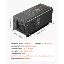 VEVOR 2000W Pure Sine Wave Inverter Charger DC 12V to AC 120V Power Inverter