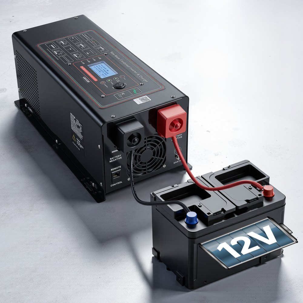 VEVOR Pure Sine Wave Inverter Charger, 2000W, DC 12V to AC 120V Power Inverter with LCD Display, Remote Control, Low Frequency, GFCI, for RV Camper Home, Compatible with 12V LiFePO4 Lithium Batteries