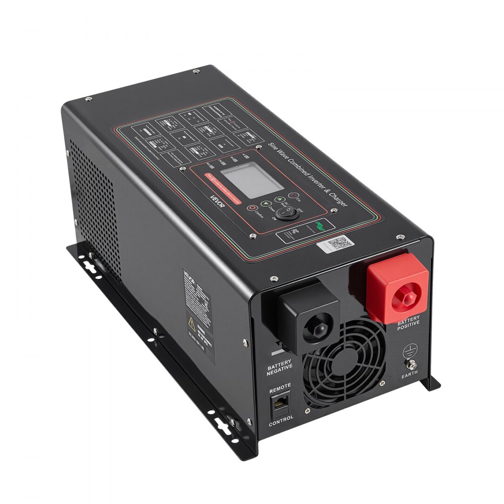 VEVOR Pure Sine Wave Inverter Charger, 2000W, DC 12V to AC 120V Power Inverter with LCD Display, Remote Control, Low Frequency, GFCI, for RV Camper Home, Compatible with 12V LiFePO4 Lithium Batteries