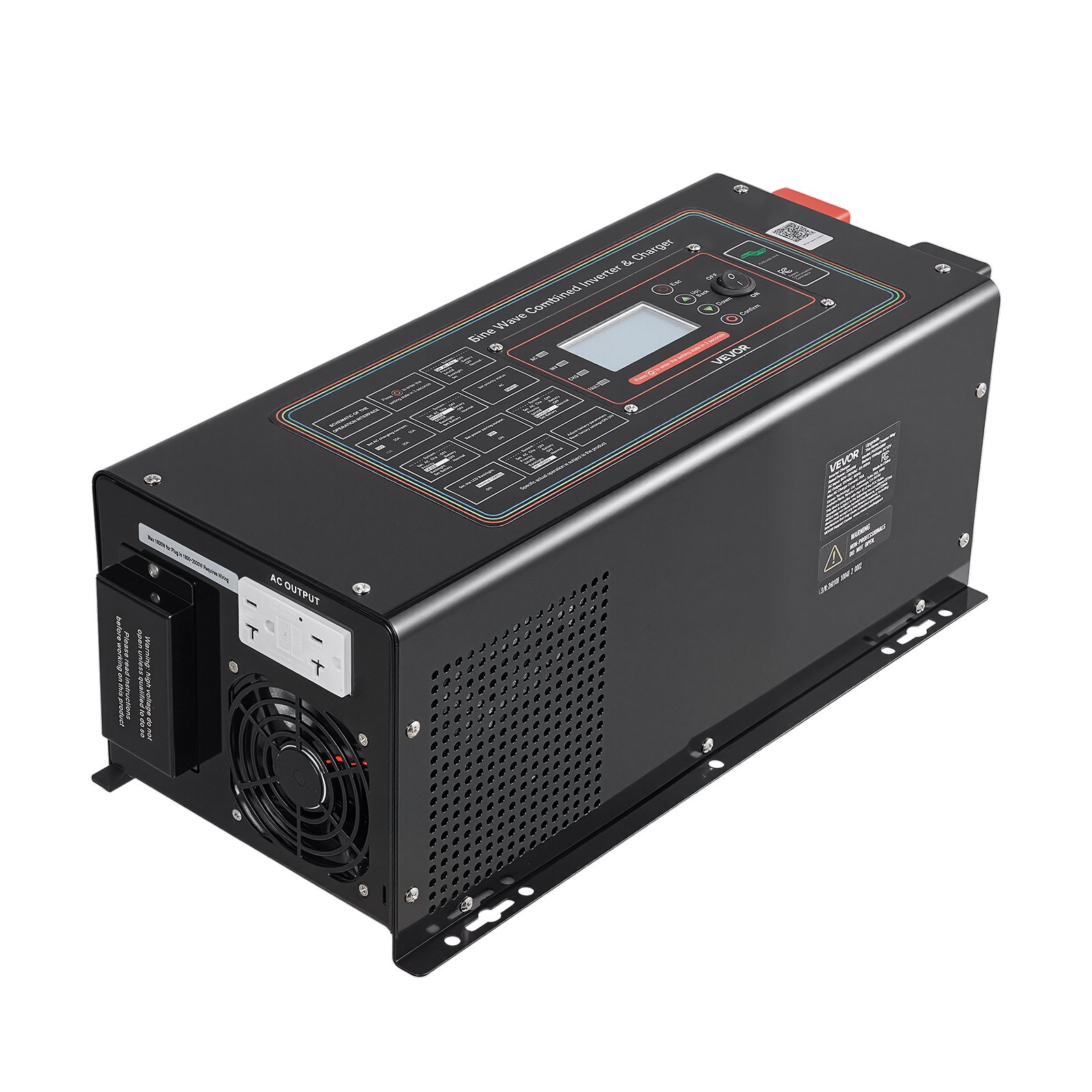 VEVOR Pure Sine Wave Inverter Charger, 2000W, DC 12V to AC 120V Power Inverter with LCD Display, Remote Control, Low Frequency, GFCI, for RV Camper Home, Compatible with 12V LiFePO4 Lithium Batteries