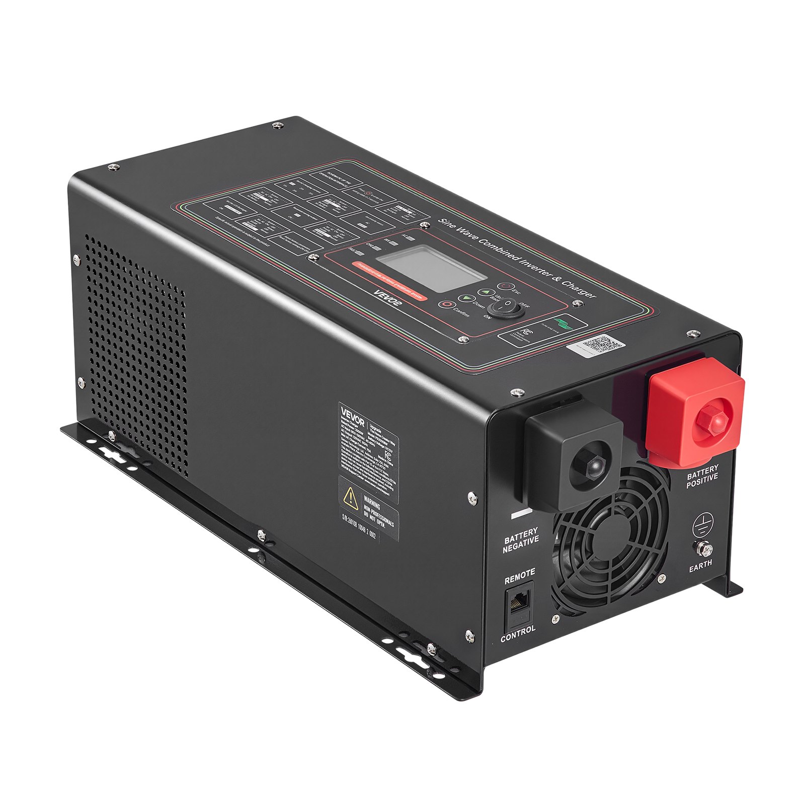 VEVOR Pure Sine Wave Inverter Charger, 2000W, DC 12V to AC 120V Power Inverter with LCD Display, Remote Control, Low Frequency, GFCI, for RV Camper Home, Compatible with 12V LiFePO4 Lithium Batteries