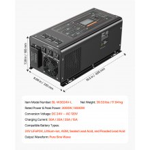 3000W Pure Sine Wave Inverter Charger DC 24V to AC 120V Power Inverter