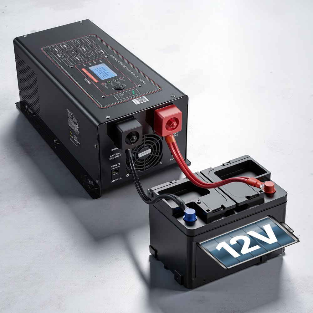 VEVOR Pure Sine Wave Inverter Charger, 3000W, DC 12V to AC 120V Power Inverter with LCD Display, Remote Control, Low Frequency, for RV Camper Home, Compatible with 12V LiFePO4 and Lithium Batteries