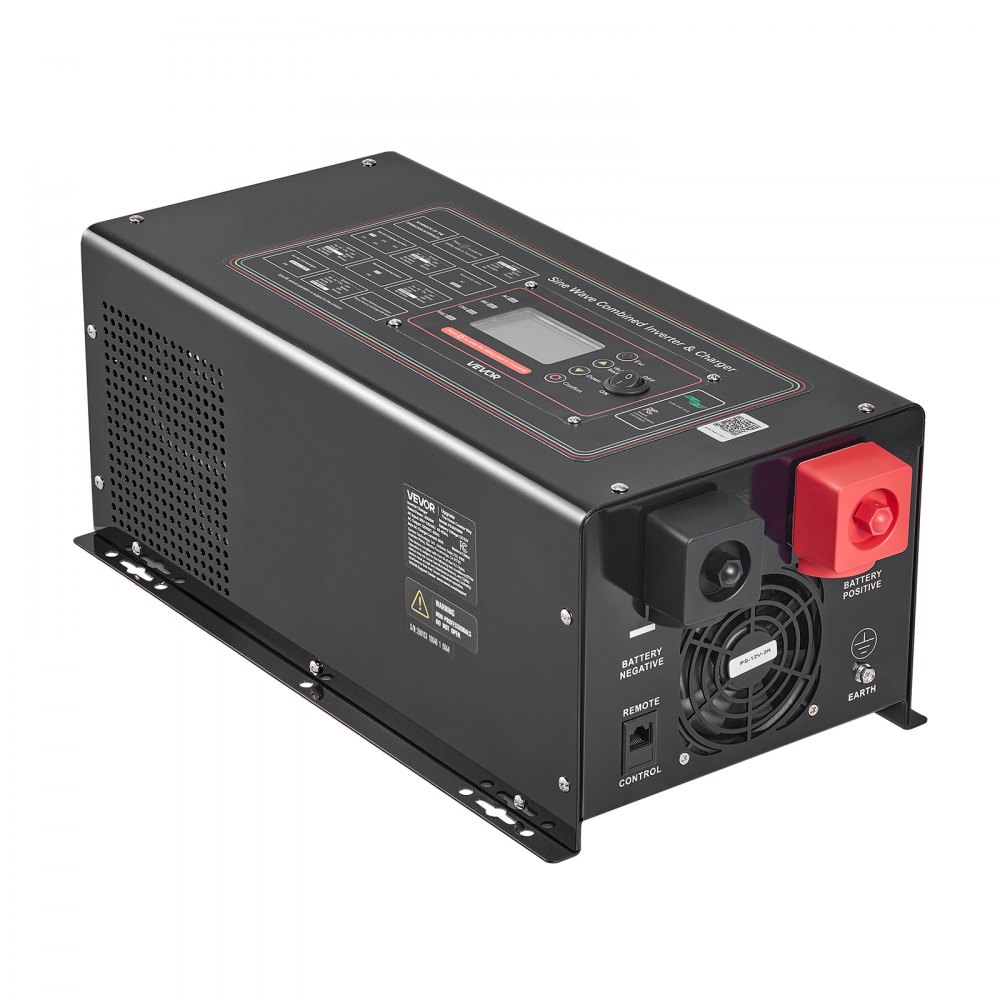 VEVOR Pure Sine Wave Inverter Charger, 3000W, DC 12V to AC 120V Power Inverter with LCD Display, Remote Control, Low Frequency, for RV Camper Home, Compatible with 12V LiFePO4 and Lithium Batteries