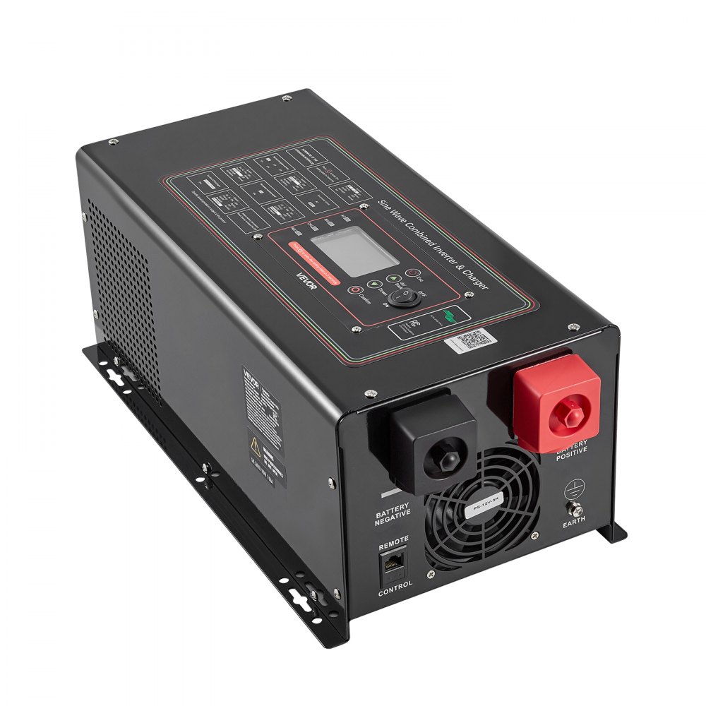 VEVOR Pure Sine Wave Inverter Charger, 3000W, DC 12V to AC 120V Power Inverter with LCD Display, Remote Control, Low Frequency, for RV Camper Home, Compatible with 12V LiFePO4 and Lithium Batteries