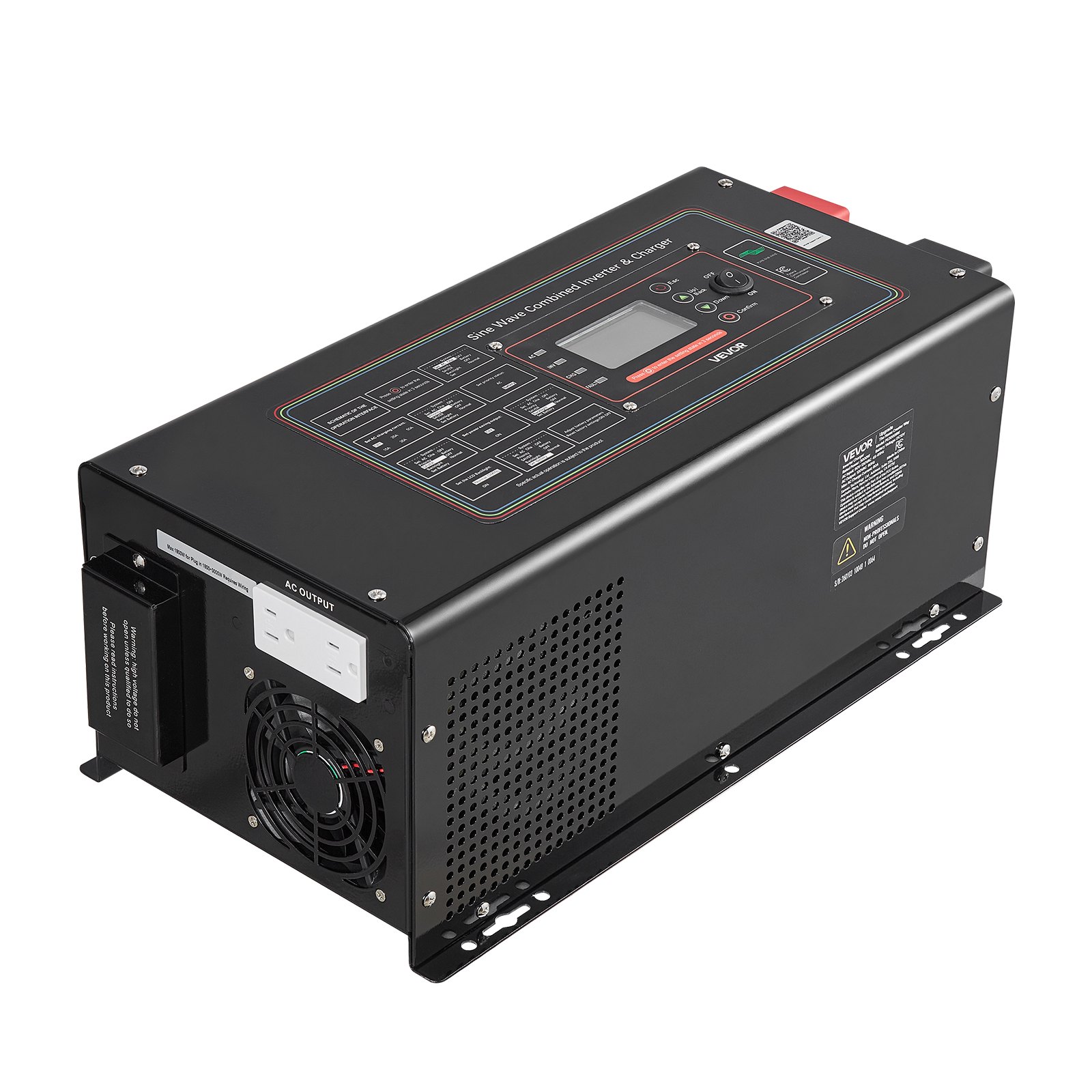 VEVOR Pure Sine Wave Inverter Charger, 3000W, DC 12V to AC 120V Power Inverter with LCD Display, Remote Control, Low Frequency, for RV Camper Home, Compatible with 12V LiFePO4 and Lithium Batteries