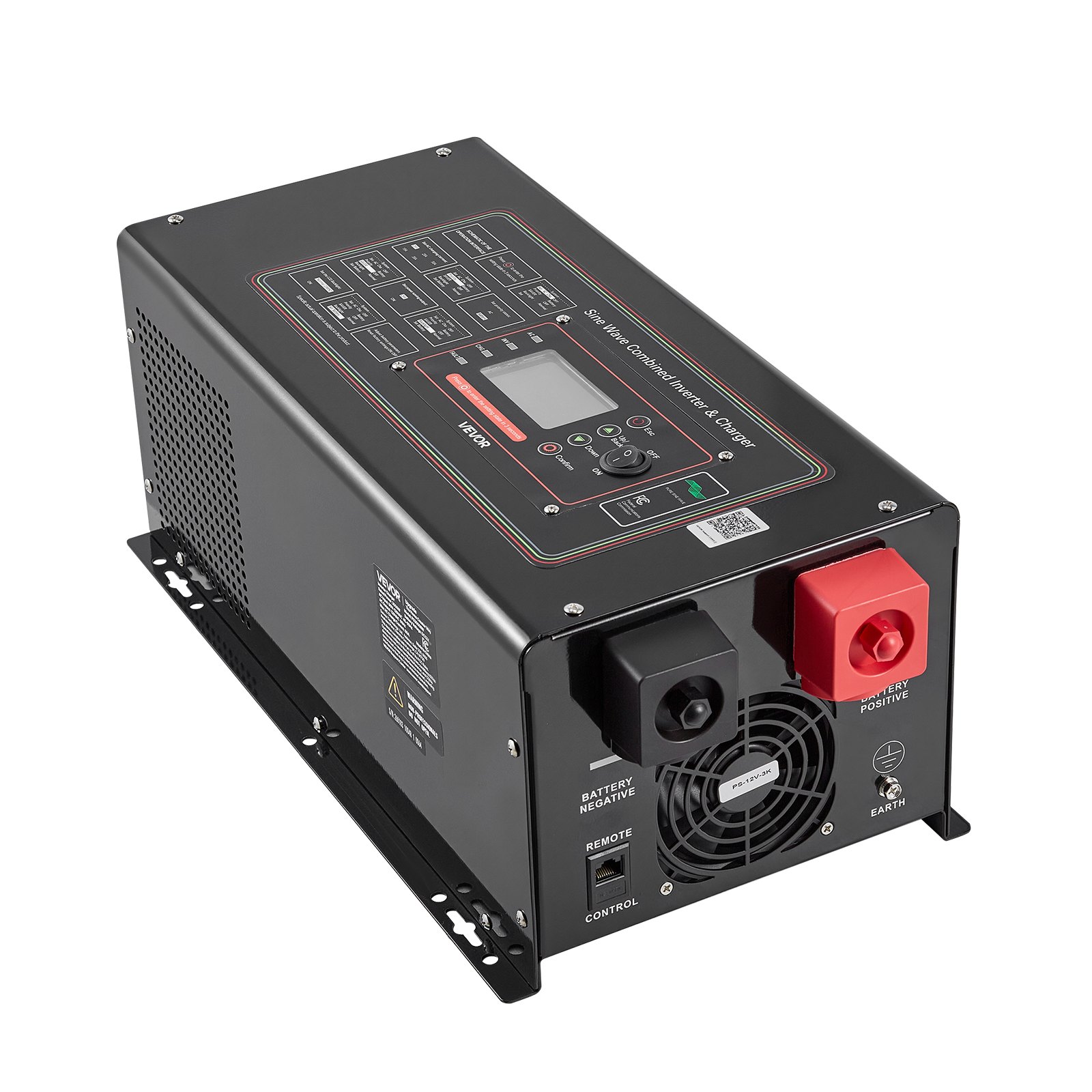 VEVOR Pure Sine Wave Inverter Charger, 3000W, DC 12V to AC 120V Power Inverter with LCD Display, Remote Control, Low Frequency, for RV Camper Home, Compatible with 12V LiFePO4 and Lithium Batteries