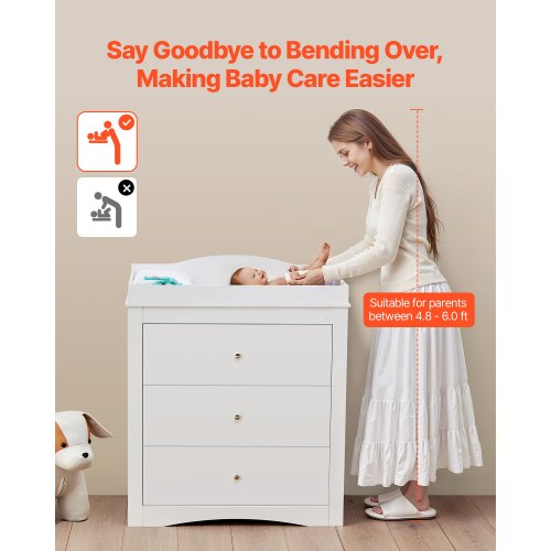 VEVOR Changing Table Dresser Baby Diaper Change Station with 3 Drawers White VEVOR Changing Table Dresser Baby Diaper Change Station with 3 Drawers White