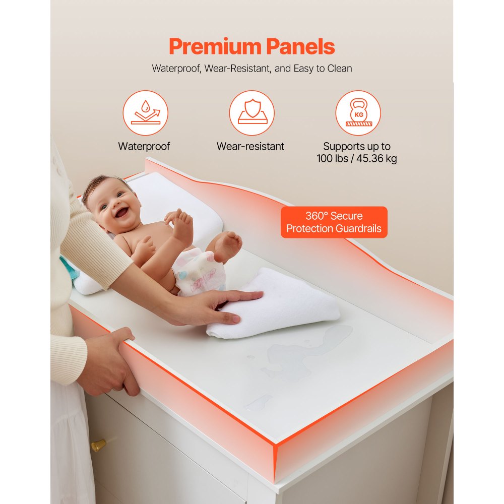 VEVOR Changing Table Dresser, Baby Diaper Change Station with 3 Drawers, Multi-Functional Modern Changing Table Dresser with Storage Organizer Nursery for Children's Room, White