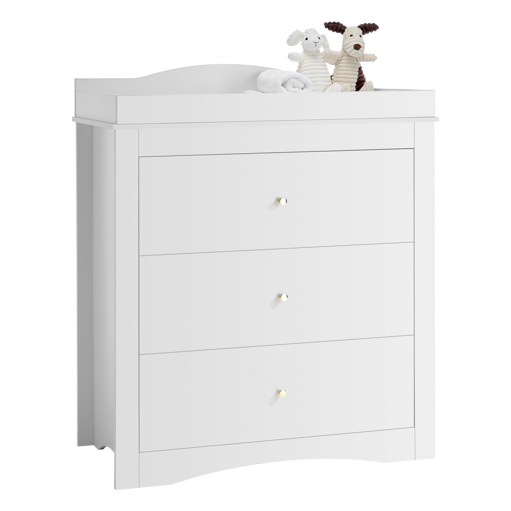 VEVOR Changing Table Dresser, Baby Diaper Change Station with 3 Drawers, Multi-Functional Modern Changing Table Dresser with Storage Organizer Nursery for Children's Room, White