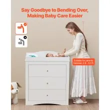 Changing Table Dresser Baby Diaper Change Station with 3 Drawers White