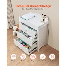 Changing Table Dresser Baby Diaper Change Station with 3 Drawers White