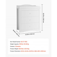 Changing Table Dresser Baby Diaper Change Station with 3 Drawers White