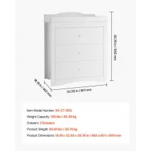 Changing Table Dresser Baby Diaper Change Station with 3 Drawers White