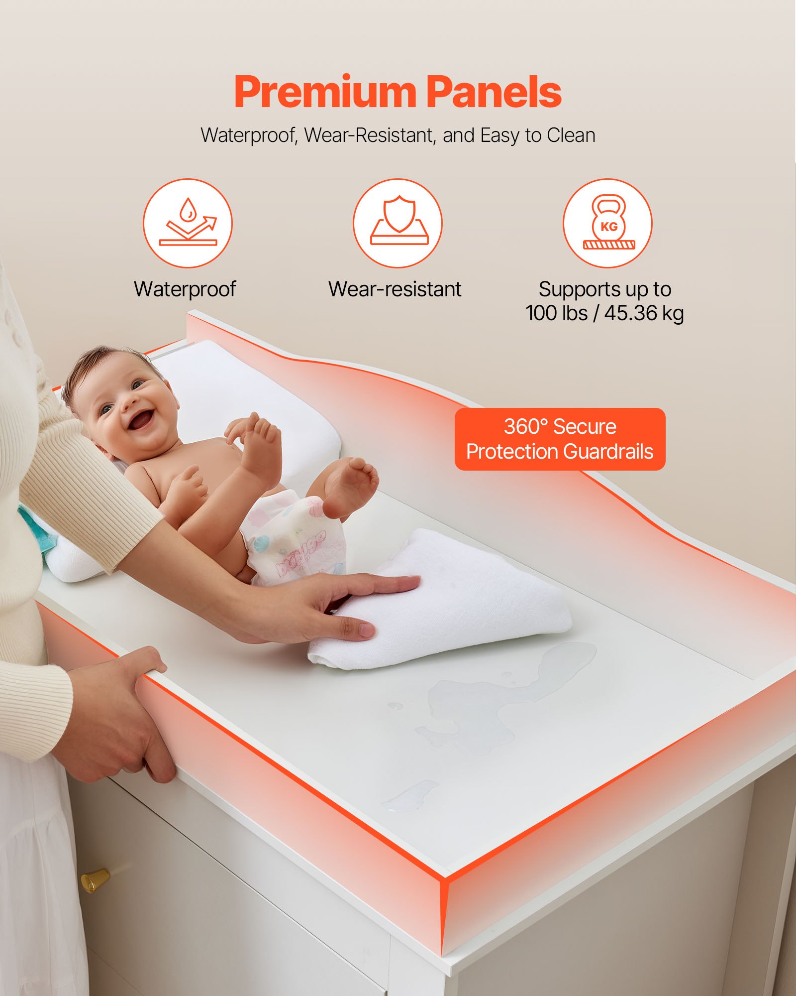 VEVOR Changing Table Dresser, Baby Diaper Change Station with 3 Drawers, Multi-Functional Modern Changing Table Dresser with Storage Organizer Nursery for Children's Room, White