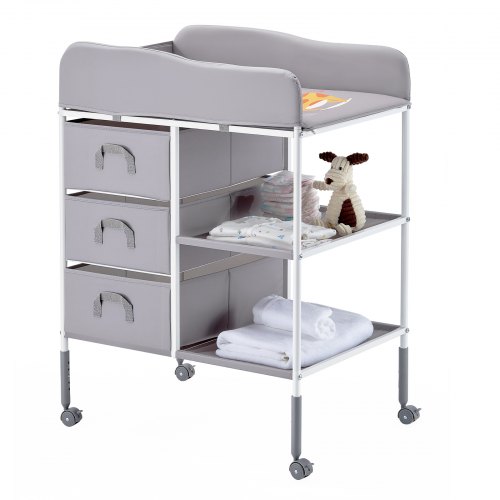 Baby Changing Table Portable Diaper Change Station with 3 Drawers & Wheels