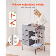 Baby Changing Table Portable Diaper Change Station with 3 Drawers & Wheels