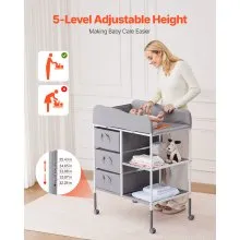 VEVOR Baby Changing Table Portable Diaper Change Station with 3 Drawers & Wheels