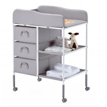 Baby Changing Table Portable Diaper Change Station with 3 Drawers & Wheels