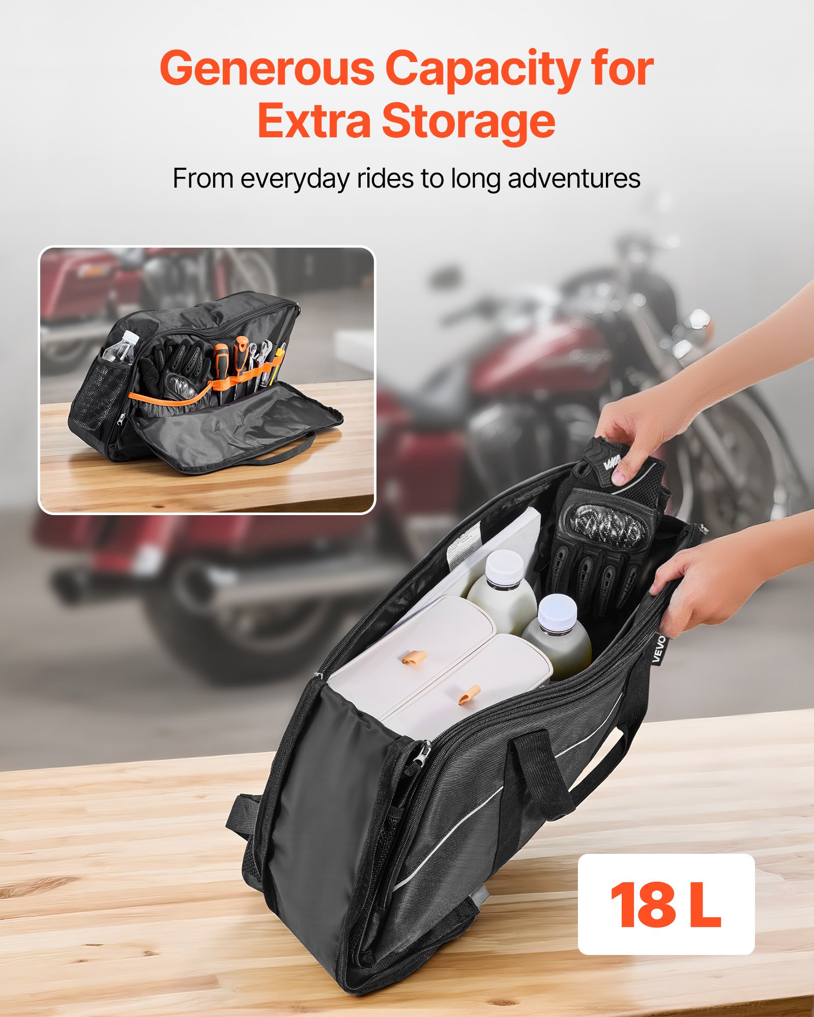 VEVOR Motorcycle Saddlebag Liner Bag, 18 L Insert Storage Travel Luggage Bag Organizer, Compatible with Harley Davidson 1993-2022 Touring Road/Street Glide/Electra Glide/Road King Saddlebag, Black