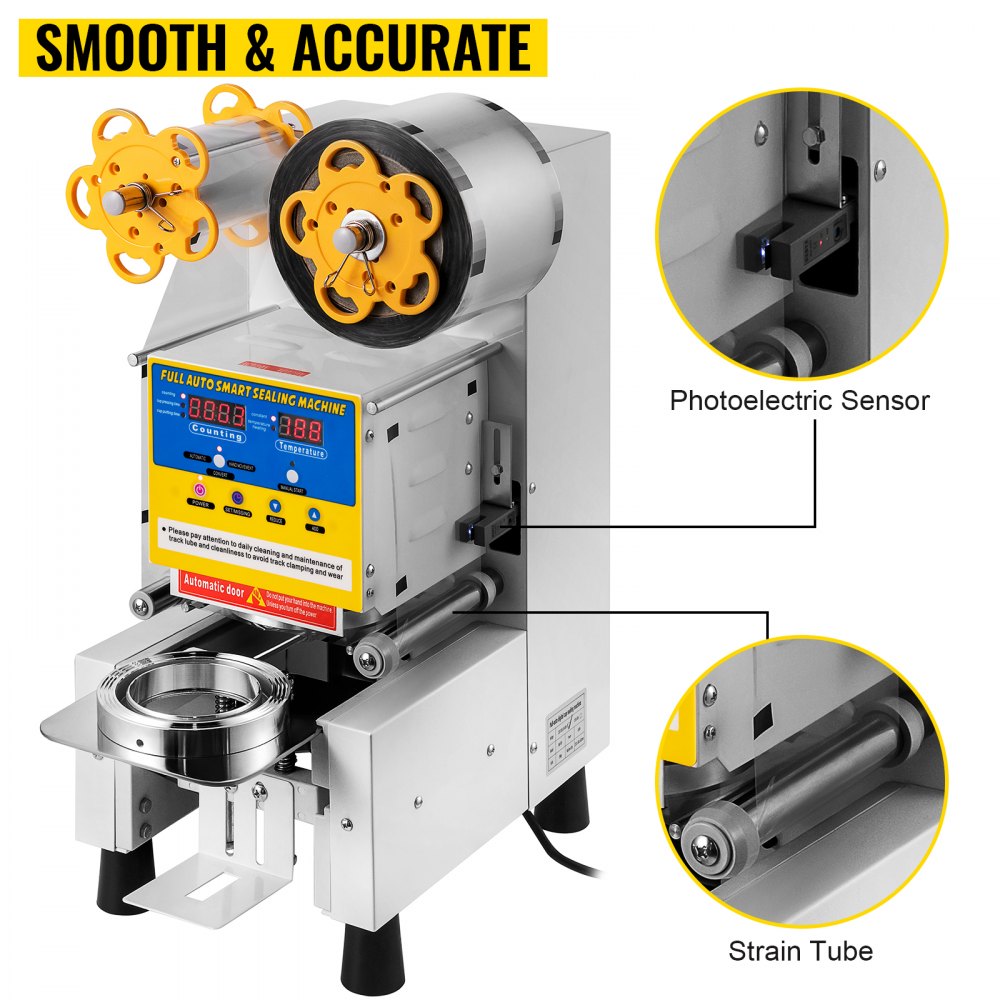 VEVOR Automatic Cup Sealing Machine 90/95 mm Cup Diameter 1-20 cm Cup Height Boba Cup Sealer 450W Bubble Tea Cup Sealer 400-600cup/h Coffee Milk Tea Sealer for Plastic Cups of PP, PET, and Paper Cups